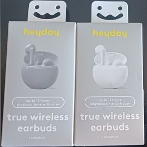 Two Sets Heyday True Wireless Bluetooth Earbuds Gray & White Case NEW